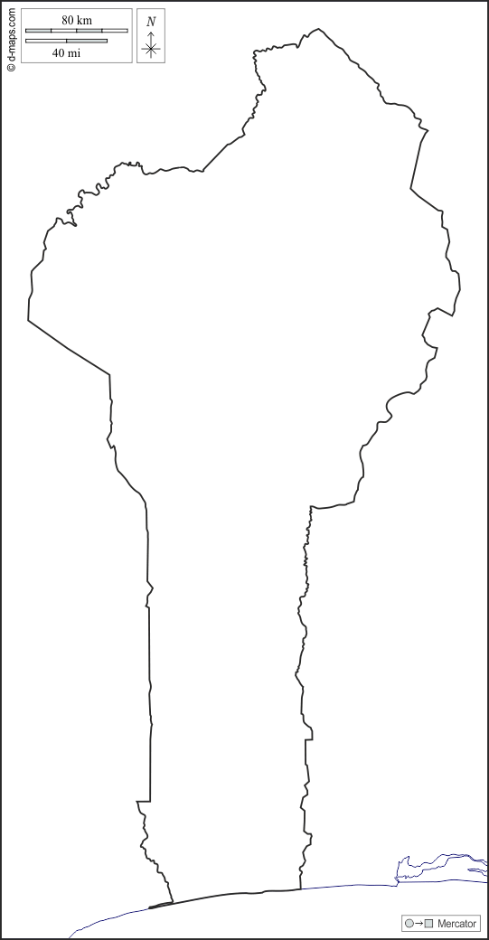 Benín : d-maps.com: mapa gratuito, mapa mudo gratuito, mapa en blanco gratuito, plantilla de mapa : costas, límites, blanco