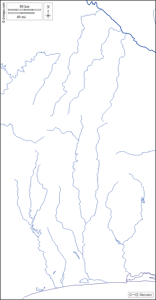 Benín : d-maps.com: mapa gratuito, mapa mudo gratuito, mapa en blanco gratuito, plantilla de mapa : costas, hidrografía, blanco