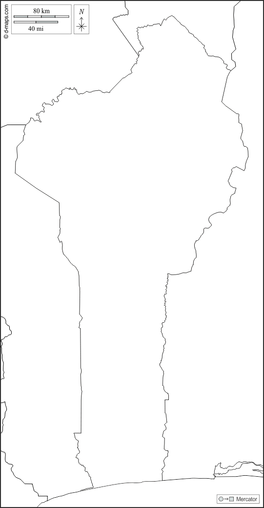 Benín : d-maps.com: mapa gratuito, mapa mudo gratuito, mapa en blanco gratuito, plantilla de mapa : fronteras, blanco