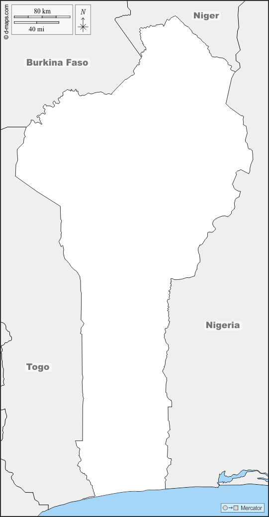 Benín : d-maps.com: mapa gratuito, mapa mudo gratuito, mapa en blanco gratuito, plantilla de mapa : fronteras, nombres