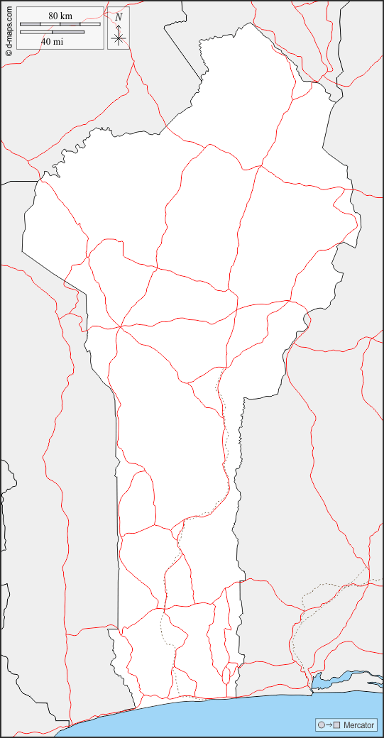 Benín : d-maps.com: mapa gratuito, mapa mudo gratuito, mapa en blanco gratuito, plantilla de mapa : fronteras, carreteras