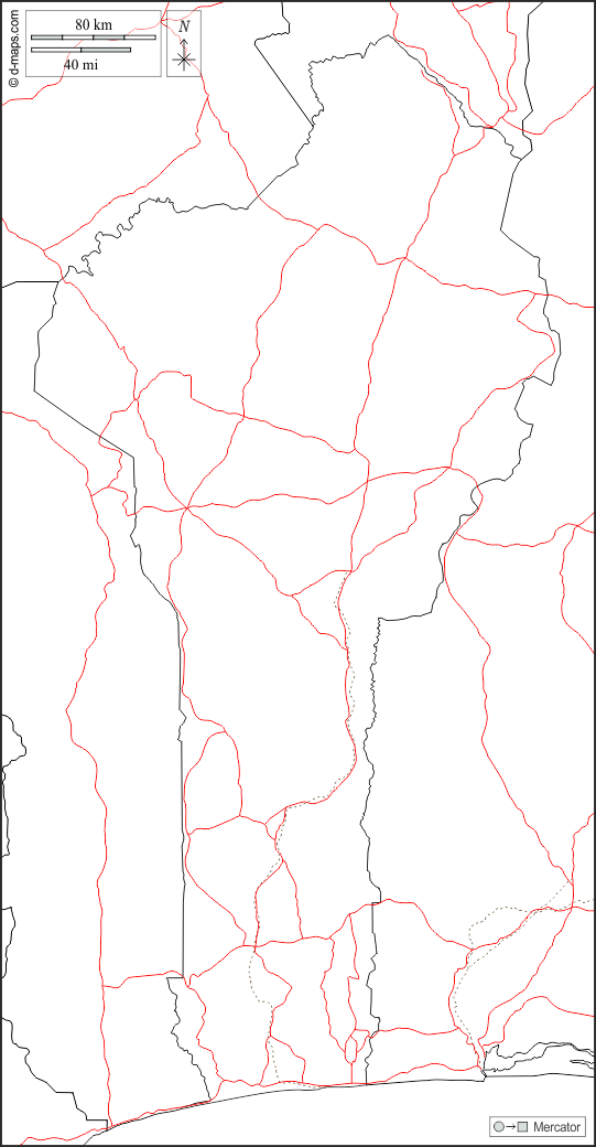 Бенин : d-maps.com: Бесплатная карта, бесплатная карта, свободная карта, Бесплатная базовая карта
 : границы, дорог, Белый