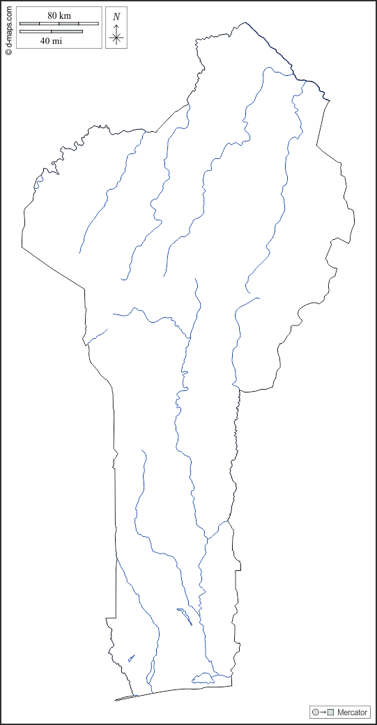 Benin : d-maps.com: mappa gratuita, mappa muta gratuita, cartina muta gratuita : contorni, idrografia, bianco