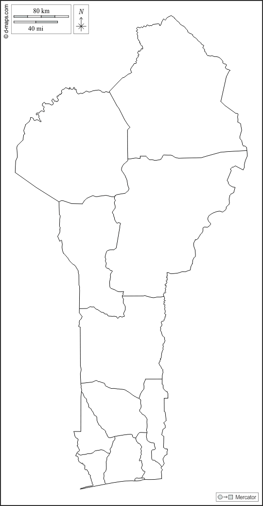 بنين : خريطة مجانية, خريطة خاليه من الفراغ, خريطة الخطوط العريضة, خريطة القاعدة الحرة
 : الخطوط العريضة, الإدارات, أبيض