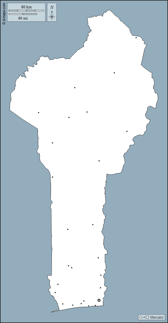 بنين : خريطة مجانية, خريطة خاليه من الفراغ, خريطة الخطوط العريضة, خريطة القاعدة الحرة
 : الخطوط العريضة, المدن الرئيسية