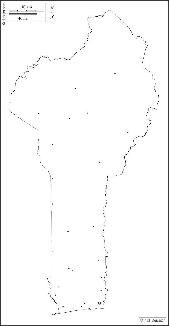 بنين : خريطة مجانية, خريطة خاليه من الفراغ, خريطة الخطوط العريضة, خريطة القاعدة الحرة
 : الخطوط العريضة, المدن الرئيسية, أبيض