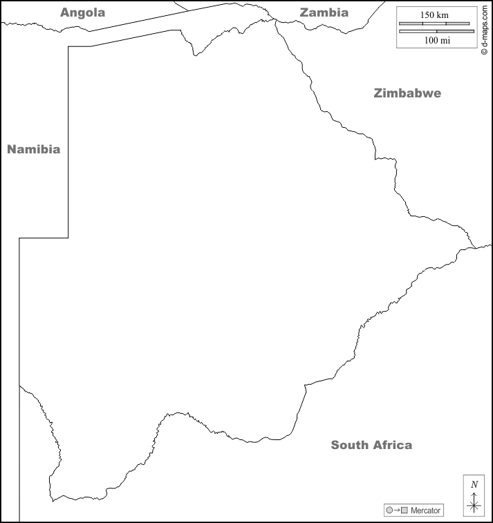 Botswana : d-maps.com: mappa gratuita, mappa muta gratuita, cartina muta gratuita : frontiere, nomi, bianco