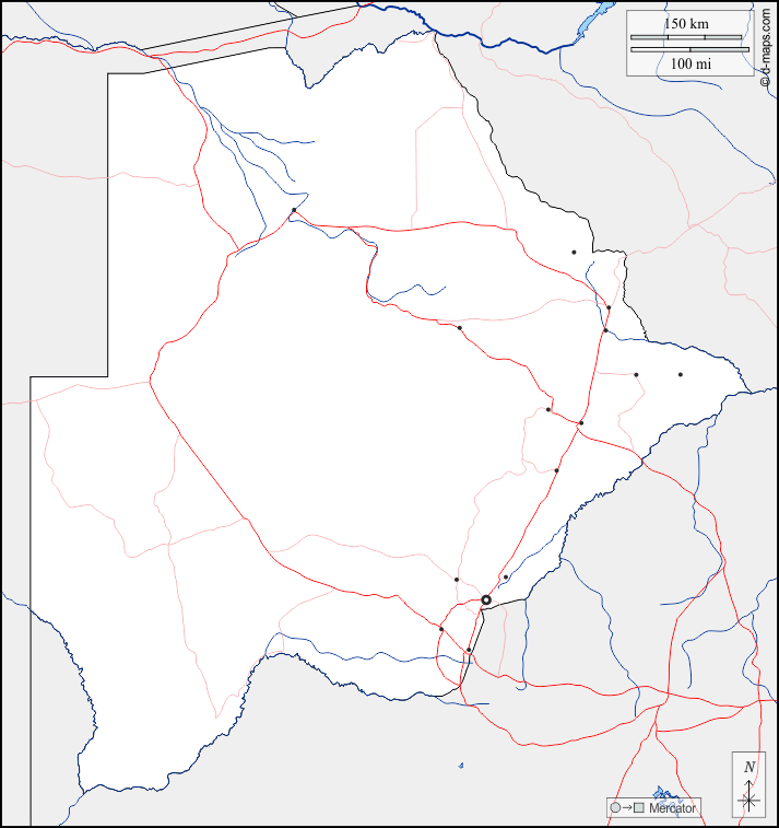 Botswana : d-maps.com: mappa gratuita, mappa muta gratuita, cartina muta gratuita : frontiere, idrografia, principali città, strade