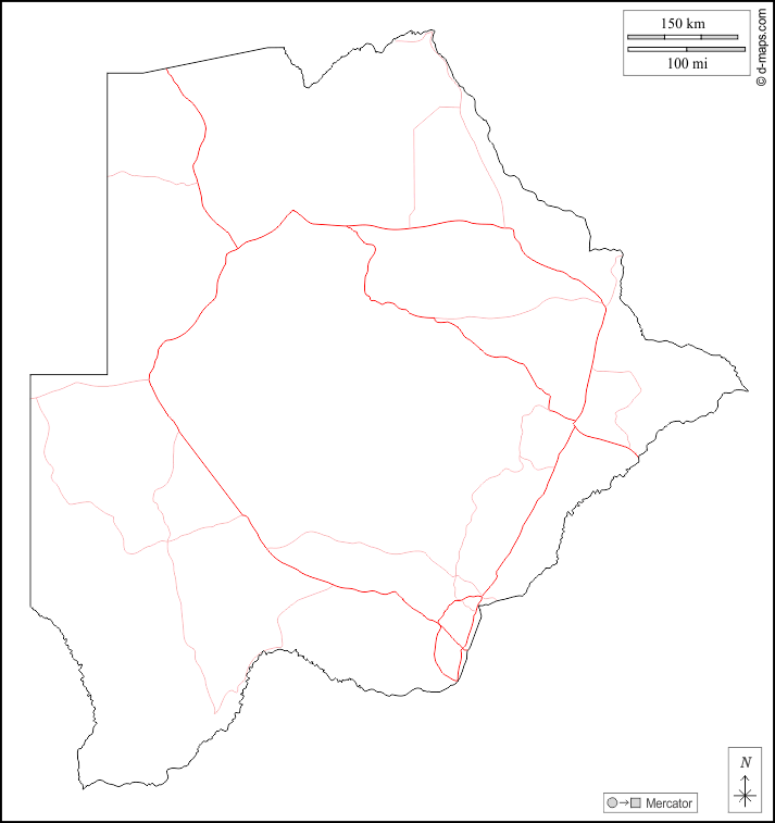 Botsuana : d-maps.com: mapa gratuito, mapa mudo gratuito, mapa en blanco gratuito, plantilla de mapa : contornos, carreteras, blanco