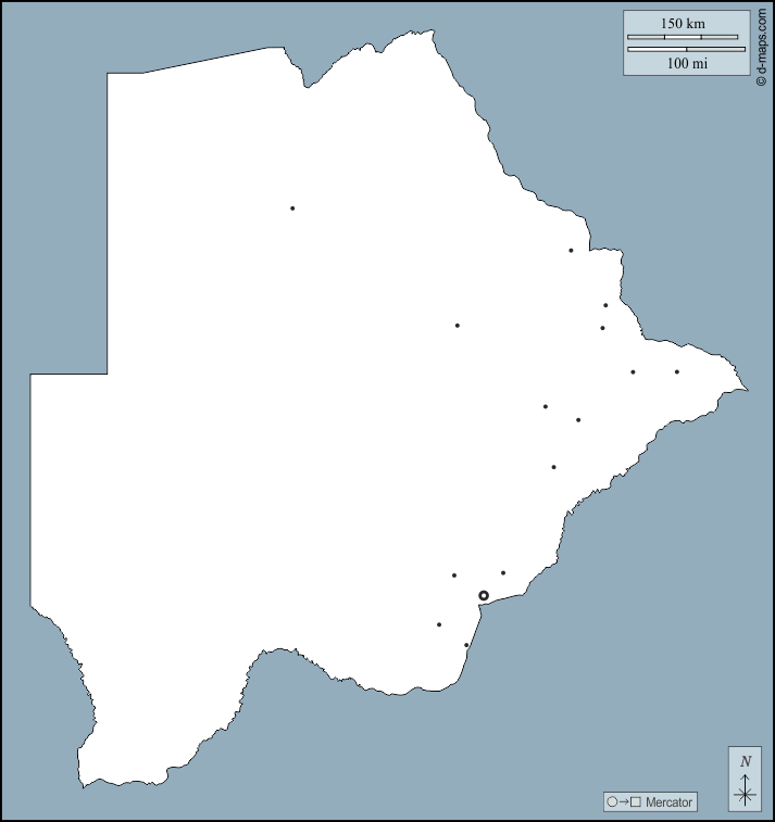 Botswana : d-maps.com: mappa gratuita, mappa muta gratuita, cartina muta gratuita : contorni, principali città