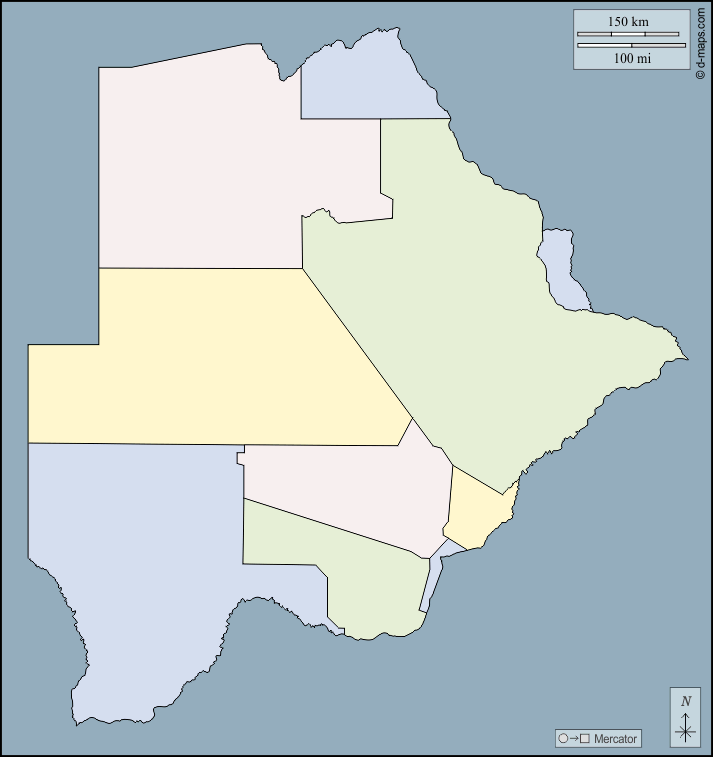 Botswana : d-maps.com: mappa gratuita, mappa muta gratuita, cartina muta gratuita : contorni, distretti, colore
