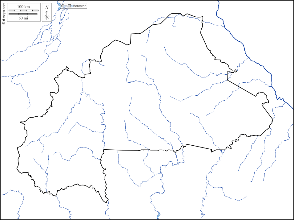 Burkina Faso : d-maps.com: mappa gratuita, mappa muta gratuita, cartina muta gratuita : litorali, limiti, idrografia