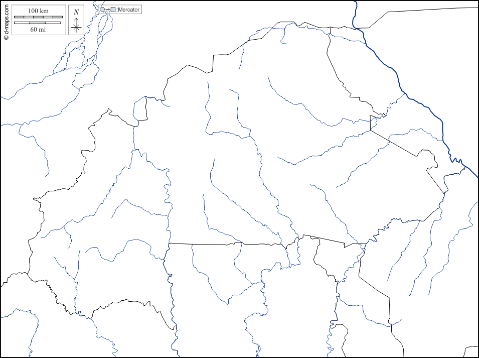 Burkina Faso : d-maps.com: mappa gratuita, mappa muta gratuita, cartina muta gratuita : frontiere, idrografia, bianco