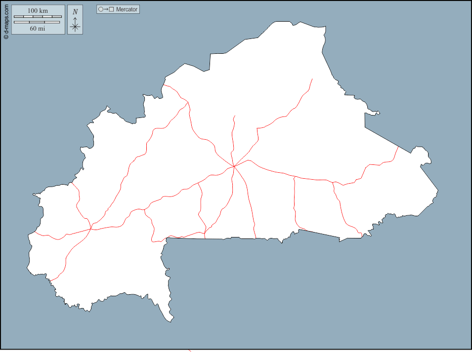 Burkina Faso : d-maps.com: mappa gratuita, mappa muta gratuita, cartina muta gratuita : contorni, strade