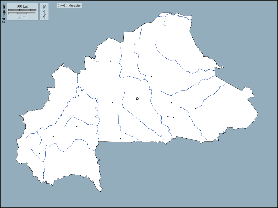 بوركينا فاصو : خريطة مجانية, خريطة خاليه من الفراغ, خريطة الخطوط العريضة, خريطة القاعدة الحرة
 : الخطوط العريضة, هيدروغرافيا, المدن الرئيسية