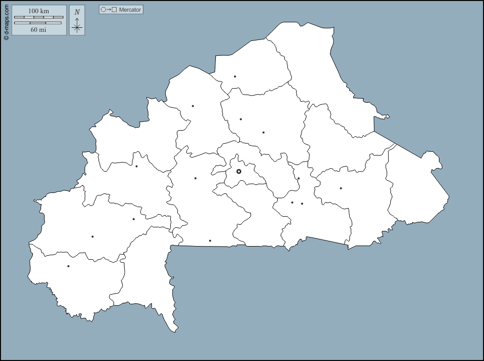 Burkina Faso : d-maps.com: mappa gratuita, mappa muta gratuita, cartina muta gratuita : contorni, regioni, principali città
