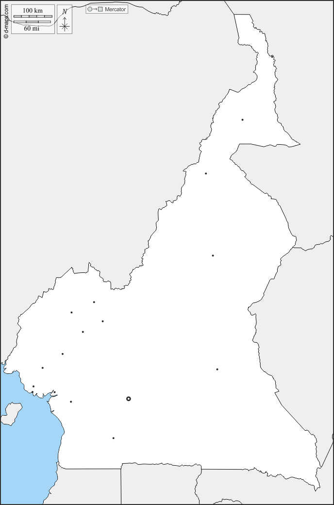 Camerun : d-maps.com: mappa gratuita, mappa muta gratuita, cartina muta gratuita : frontiere, principali città