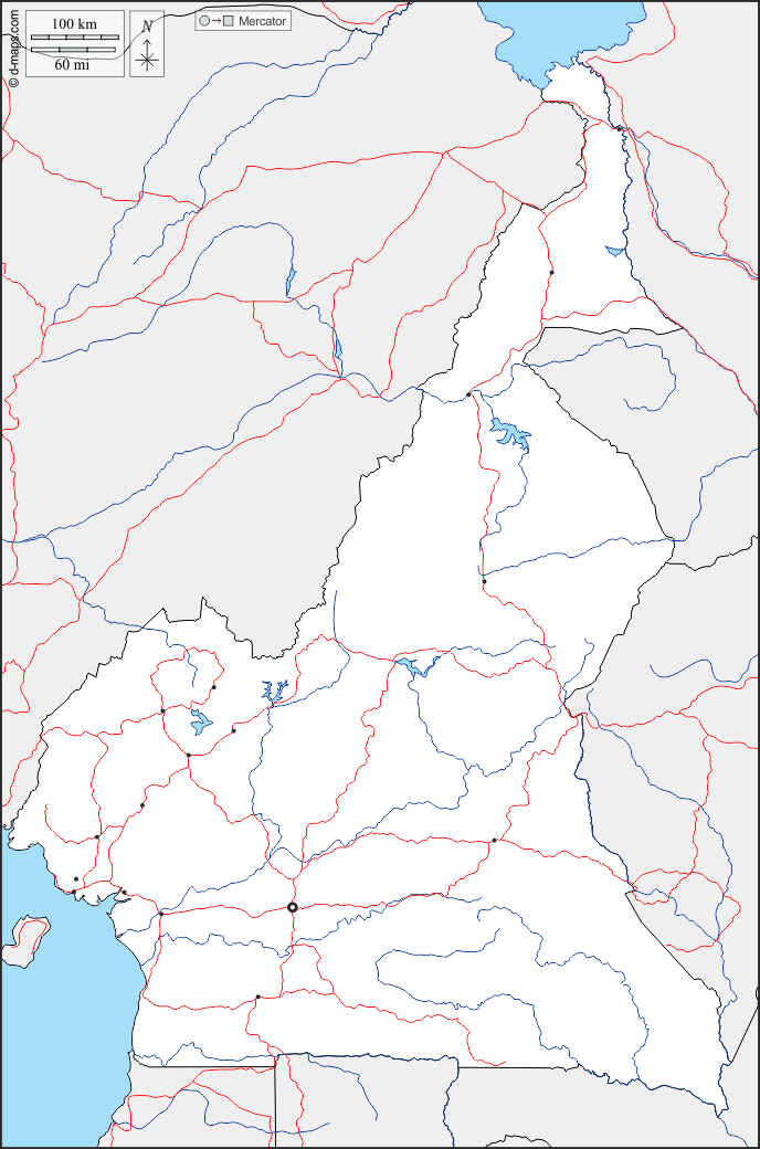 Kamerun : d-maps.com: Kostenlose Karten, kostenlose stumme Karte, kostenlose unausgefüllt Landkarte, kostenlose hochauflösende Umrisskarte : Grenzen, Hydrografie, Wichtige Städte, Straßen
