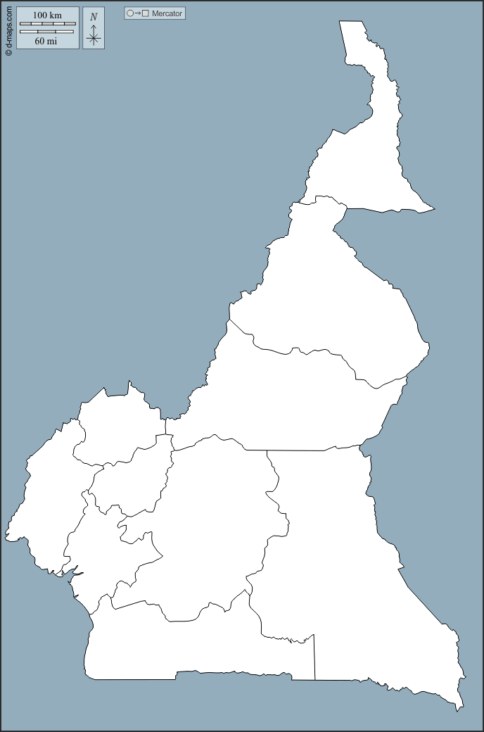 Camerún : d-maps.com: mapa gratuito, mapa mudo gratuito, mapa en blanco gratuito, plantilla de mapa : contornos, provincias