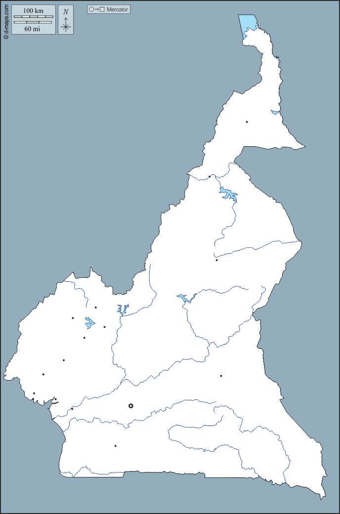 Camarões : d-maps.com: mapa livre, mapa em branco livre, mapa livre do esboço, mapa básico livre
 : contornos, hidrografia, principais cidades
