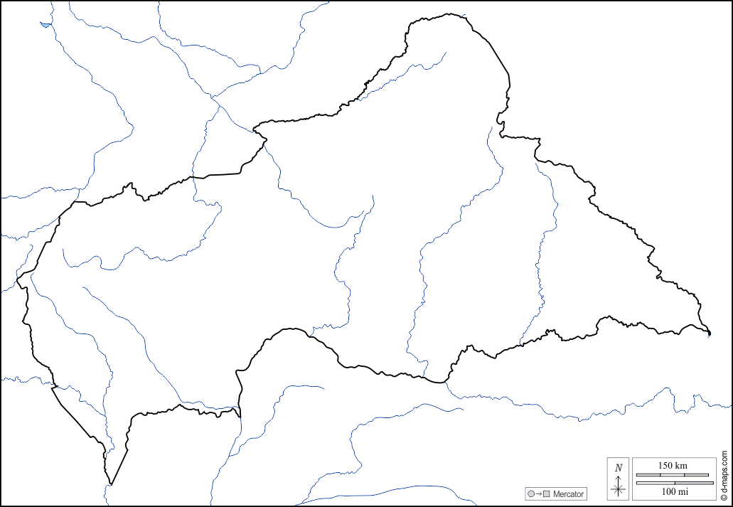 Repubblica Centrafricana : d-maps.com: mappa gratuita, mappa muta gratuita, cartina muta gratuita : litorali, limiti, idrografia