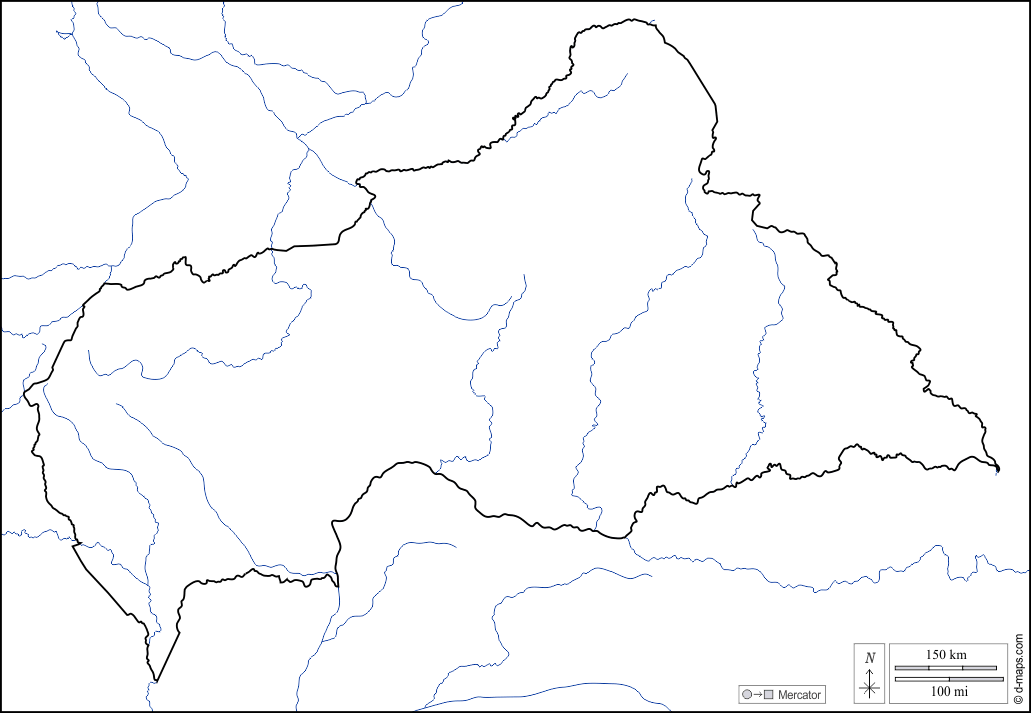 Repubblica Centrafricana : d-maps.com: mappa gratuita, mappa muta gratuita, cartina muta gratuita : litorali, limiti, idrografia, bianco