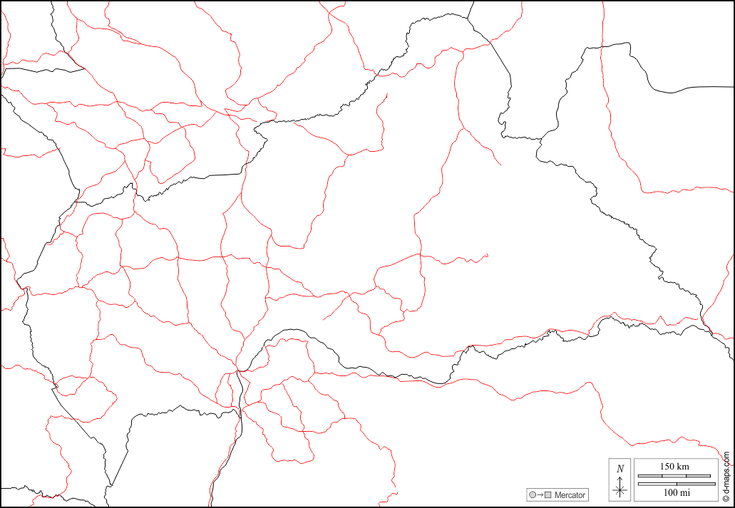 Repubblica Centrafricana : d-maps.com: mappa gratuita, mappa muta gratuita, cartina muta gratuita : frontiere, strade, bianco