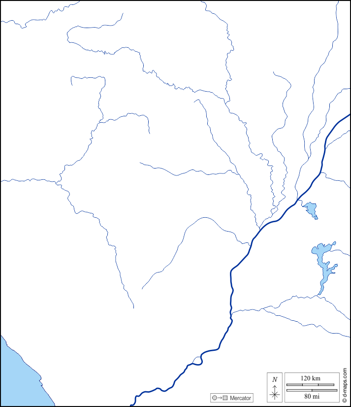 Congo : d-maps.com: mappa gratuita, mappa muta gratuita, cartina muta gratuita : litorali, idrografia, bianco