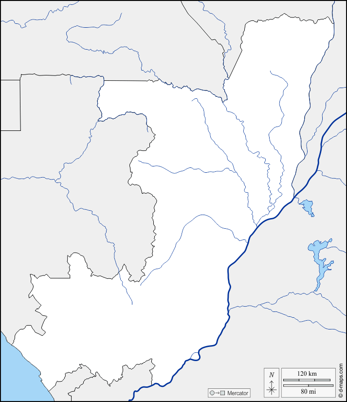 Congo : d-maps.com: mappa gratuita, mappa muta gratuita, cartina muta gratuita : frontiere, idrografia