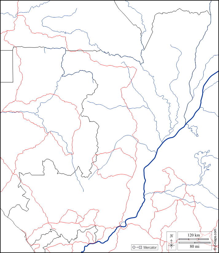 Congo : d-maps.com: mappa gratuita, mappa muta gratuita, cartina muta gratuita : frontiere, idrografia, strade, bianco
