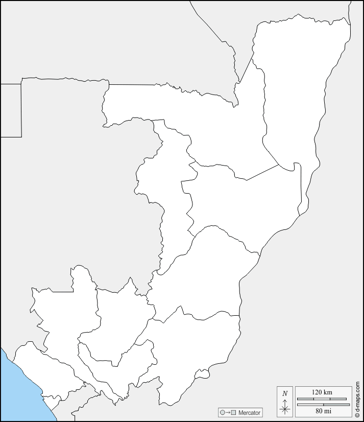 Congo : d-maps.com: mappa gratuita, mappa muta gratuita, cartina muta gratuita : frontiere, dipartimenti