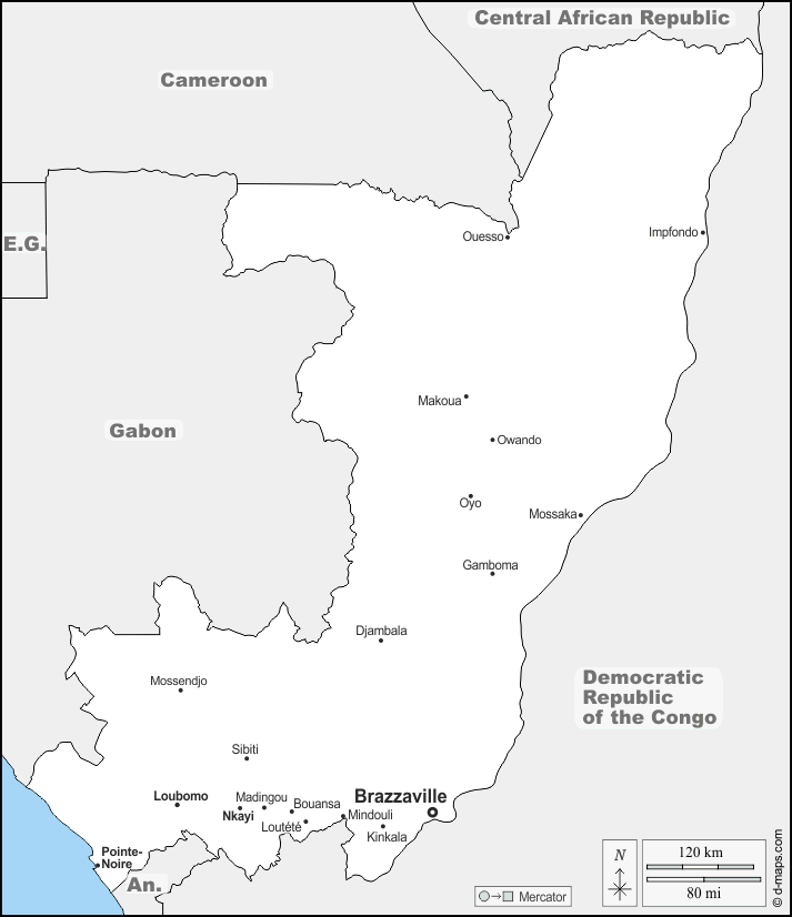 Congo : d-maps.com: mappa gratuita, mappa muta gratuita, cartina muta gratuita : frontiere, principali città, nomi