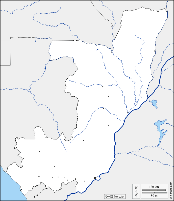 Congo : d-maps.com: mappa gratuita, mappa muta gratuita, cartina muta gratuita : frontiere, idrografia, principali città