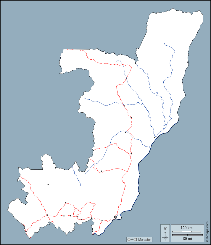 Congo : d-maps.com: mappa gratuita, mappa muta gratuita, cartina muta gratuita : contorni, idrografia, principali città, strade
