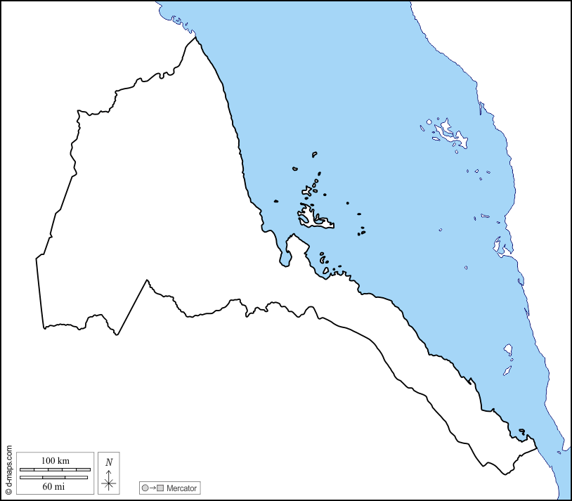 Eritrea : d-maps.com: mappa gratuita, mappa muta gratuita, cartina muta gratuita : litorali, limiti