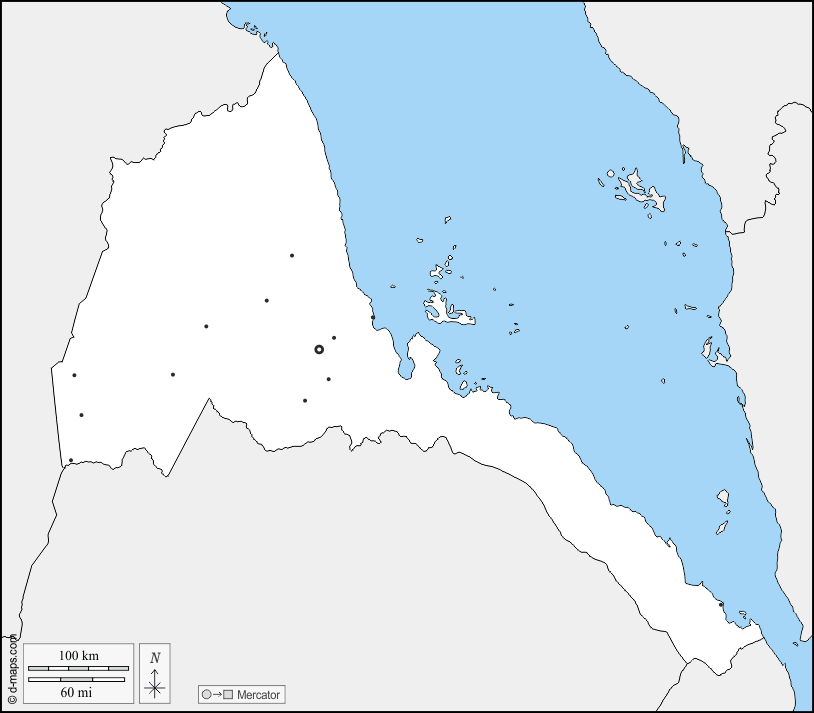Eritrea : d-maps.com: mappa gratuita, mappa muta gratuita, cartina muta gratuita : frontiere, principali città