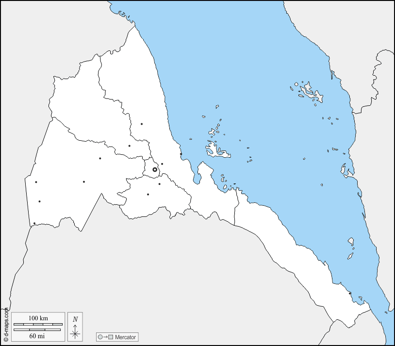 Eritrea : d-maps.com: mappa gratuita, mappa muta gratuita, cartina muta gratuita : frontiere, regioni, principali città