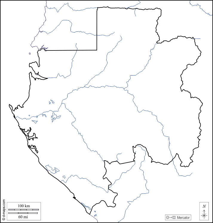 Gabon : d-maps.com: mappa gratuita, mappa muta gratuita, cartina muta gratuita : litorali, limiti, idrografia, bianco