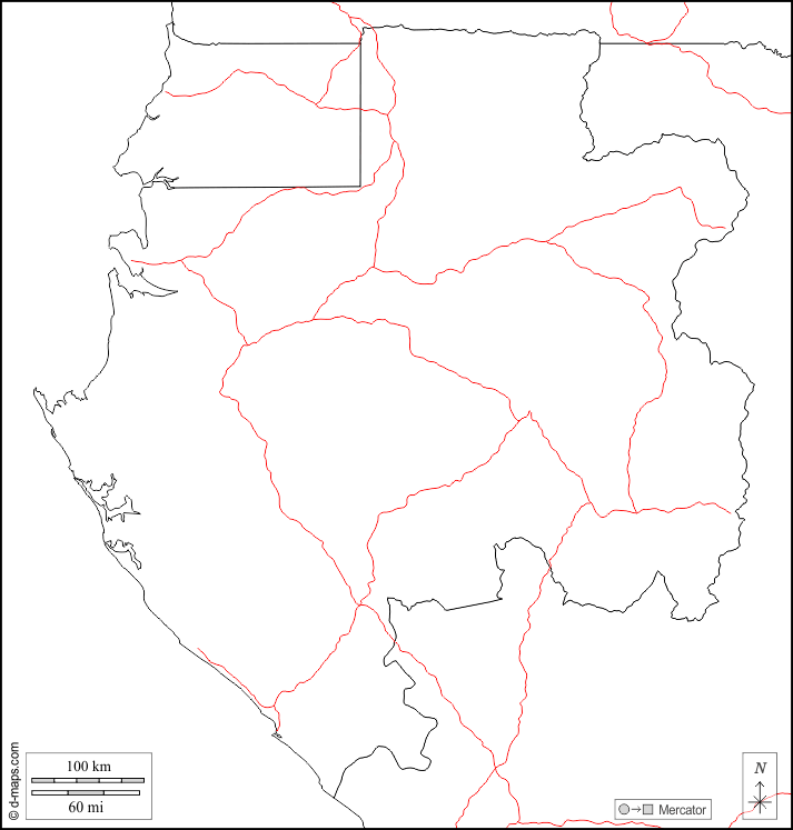 Gabon : d-maps.com: mappa gratuita, mappa muta gratuita, cartina muta gratuita : frontiere, strade, bianco