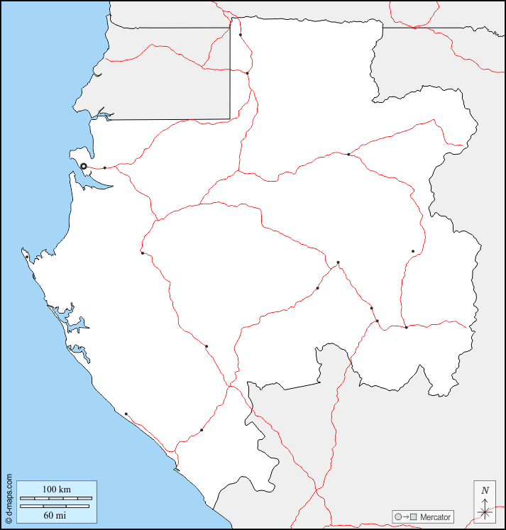 Gabon : d-maps.com: mappa gratuita, mappa muta gratuita, cartina muta gratuita : frontiere, principali città, strade