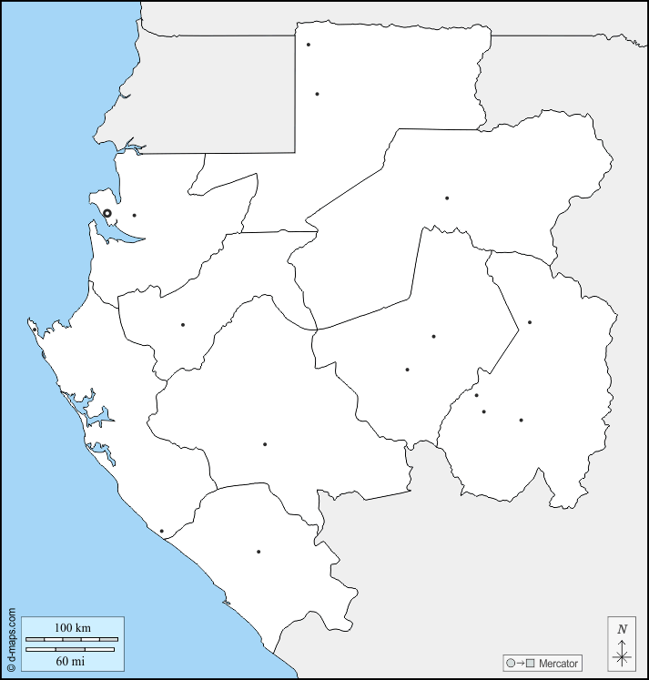 Gabon : d-maps.com: mappa gratuita, mappa muta gratuita, cartina muta gratuita : frontiere, province, principali città