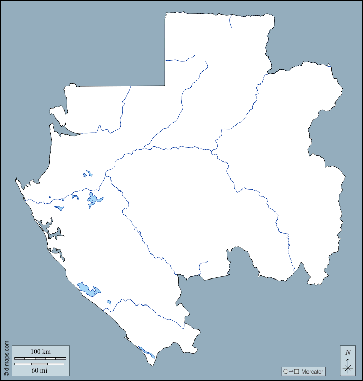Gabon : d-maps.com: mappa gratuita, mappa muta gratuita, cartina muta gratuita : contorni, idrografia