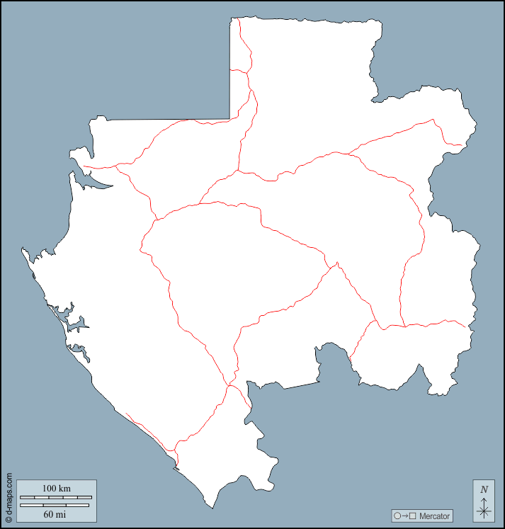 Габон : d-maps.com: Бесплатная карта, бесплатная карта, свободная карта, Бесплатная базовая карта
 : контур, дорог
