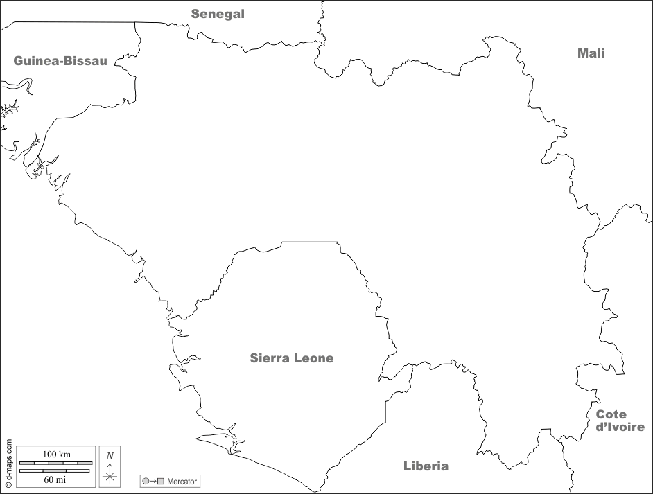 Guinea : d-maps.com: mappa gratuita, mappa muta gratuita, cartina muta gratuita : frontiere, nomi, bianco