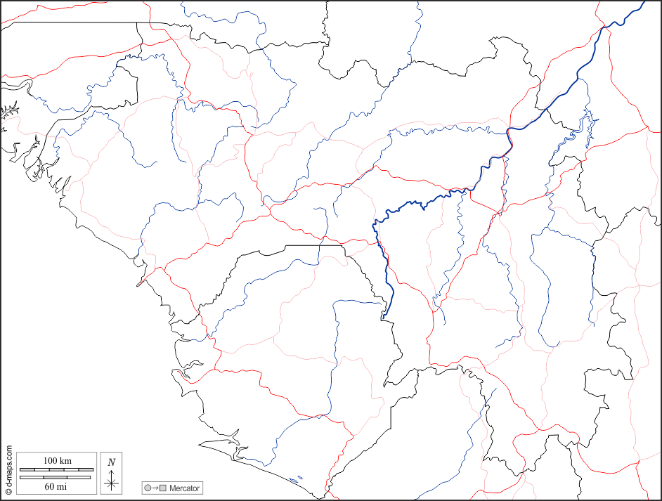 Guinea : d-maps.com: mappa gratuita, mappa muta gratuita, cartina muta gratuita : frontiere, idrografia, strade, bianco