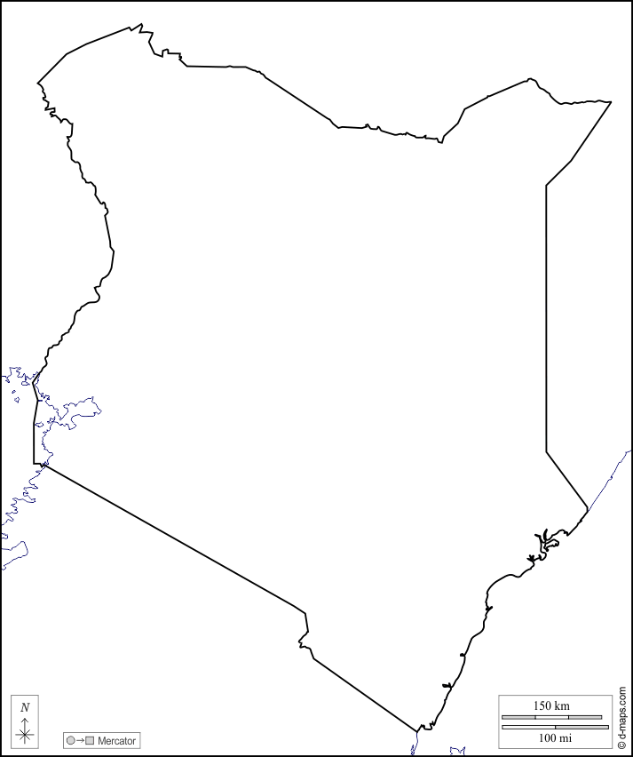 肯尼亚 : d-maps.com: 免费地图, 免费的空白地图, 免费的轮廓地图, 免费基地地图 : 海岸, 限制, 白