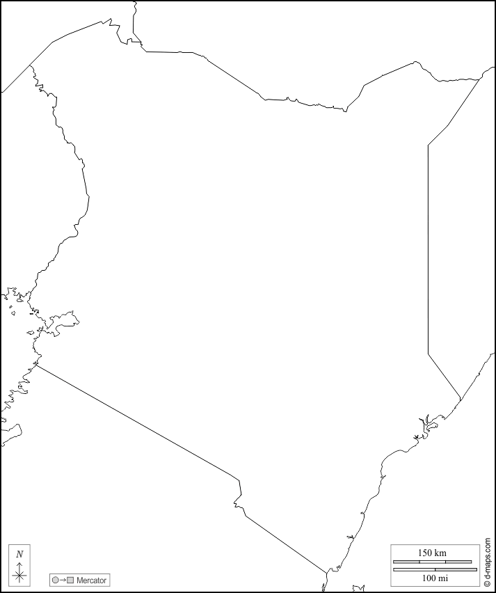 Kenya : d-maps.com: free map, free blank map, free outline map, free base map : boundaries, white