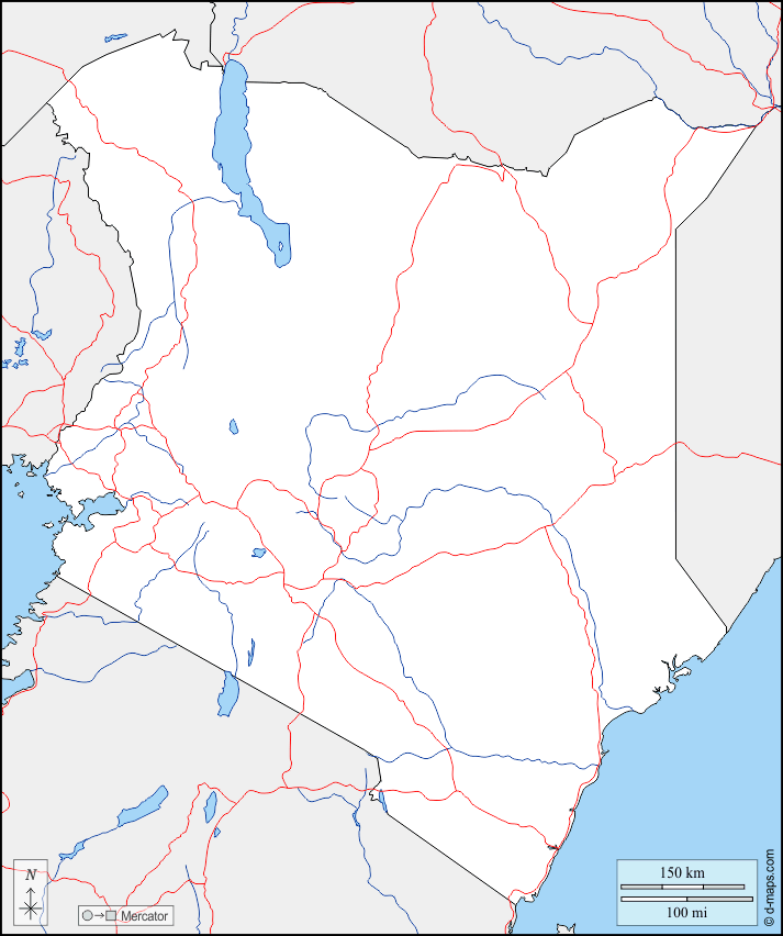 Кения : d-maps.com: Бесплатная карта, бесплатная карта, свободная карта, Бесплатная базовая карта
 : границы, гидрографии, дорог