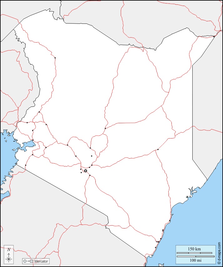 Kenia : d-maps.com: Kostenlose Karten, kostenlose stumme Karte, kostenlose unausgefüllt Landkarte, kostenlose hochauflösende Umrisskarte : Grenzen, Wichtige Städte, Straßen
