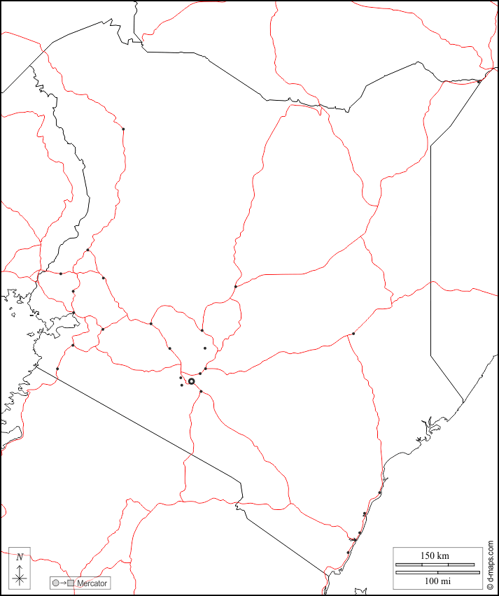 Kenia : d-maps.com: Kostenlose Karten, kostenlose stumme Karte, kostenlose unausgefüllt Landkarte, kostenlose hochauflösende Umrisskarte : Grenzen, Wichtige Städte, Straßen, weiß